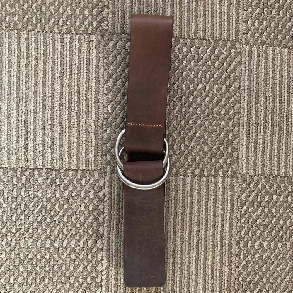 Wide Brown Genuine Leather Adjustable Ring Belt - Size S